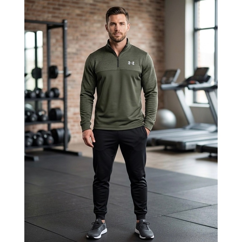 Under Armour Mens Quarter Zip Pullover Green Loose Fit Athletic Sweatshirt 2XL